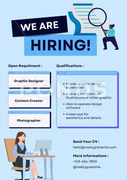 We are hiring job openings and qualifications poster PSD Template