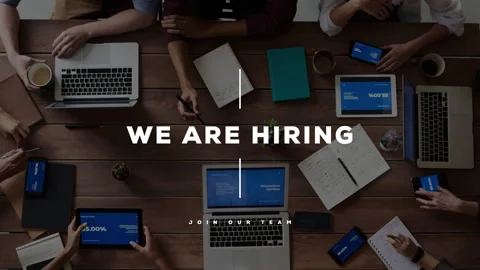 We are hiring, join our team, text animation with background image Stock Footage 242584499