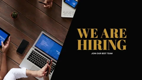 We are hiring, join our best team - text animation with black background and Stock Footage 243448084