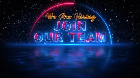 We Are Hiring Join Our Team Neon Sign Light Reflection On Blue Water Starry Sky Stock Illustration