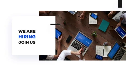 We are hiring, join us - text animation with white background and image of t Stock Footage 243449852