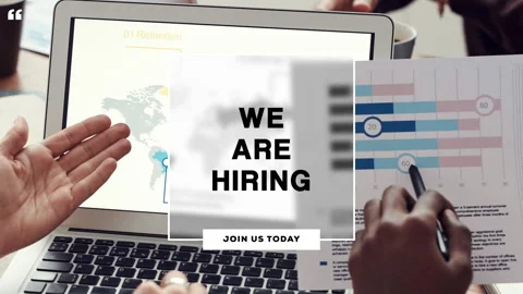 We are hiring, join us today - text animation with background image of worki Stock Footage 243450305