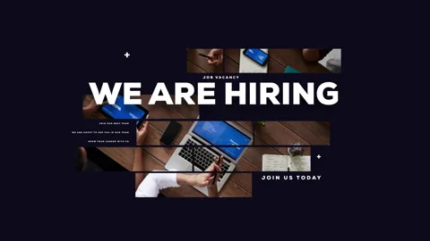 We are hiring, join us today with image of team meeting in background Stock Footage 243450927