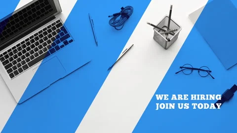 We are hiring, join us today with working desk image background Stock Footage 243450940