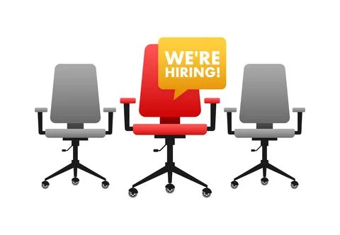 We are hiring label. Join Our Team. Office Chair, Vacant. Vector stock Stock Illustration