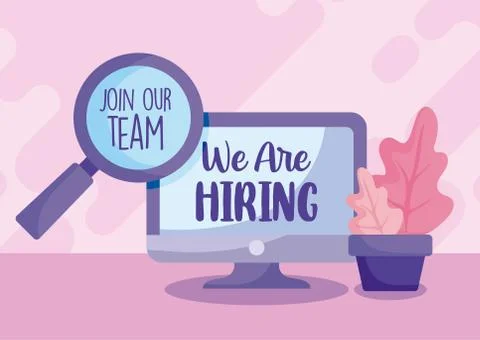 We are hiring message with computer and lupe vector design 스톡 일러스트