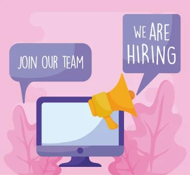 We are hiring message with computer and megaphone vector design Stock Illustration