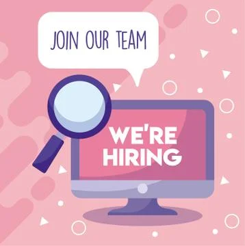 We are hiring message with computer and lupe vector design Stock Illustration
