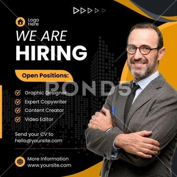 We are hiring open positions graphic with professional man PSD Template