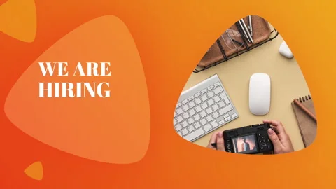 We are hiring with orange background, with working desk image of content cre Stock Footage 243447518