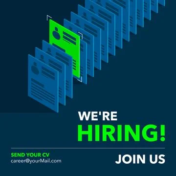 We are hiring post, 3d isometric of searching and picking new members. Stock Illustration