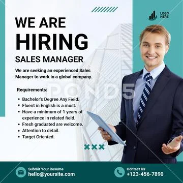 We are hiring sales manager job opportunity advertisement PSD Template