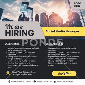 We are hiring social media manager job opportunity PSD Template