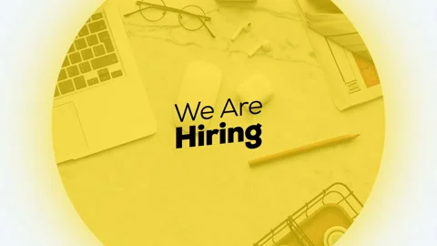 We are hiring - text animation with white and yellow background with image o Stock Footage 243446994
