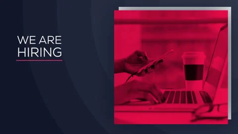 We are hiring, text animation with black blue background and image of workin Stock Footage 243553693