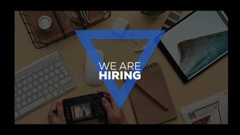 We are hiring, text animation with triangle and background image of working  Stock Footage 243555560
