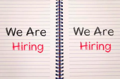 We are hiring text concept on notebook Stock Photos