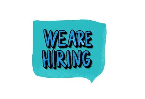 We are hiring text with sppech bubble.  Advertisement of vacancy.  Vector col Stock Illustration