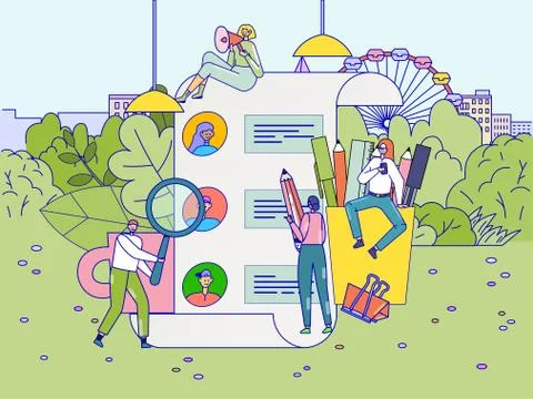 We are hiring, tiny people search job applications, recruitment team concept Ilustração Stock