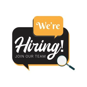 We are hiring vector with black text design on white background with a magnif Stock Illustration