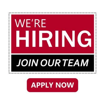 We are Hiring vector design with black and white text design on red and black Stock Illustration