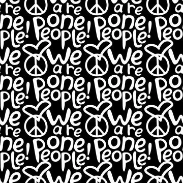 We are one people - vector seamless pattern with inscriptions and symbols on  イラスト素材