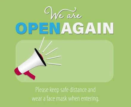 WE ARE OPEN AGAIN, reopen sticker or sign with megaphone イラスト素材