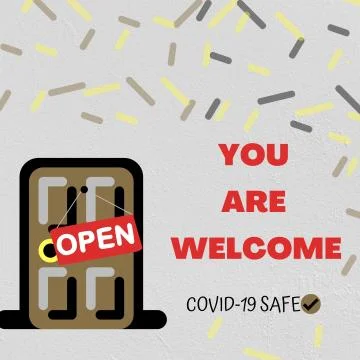 We are open again text illustration made for reopening after Covid19 outbreak Stock Illustration