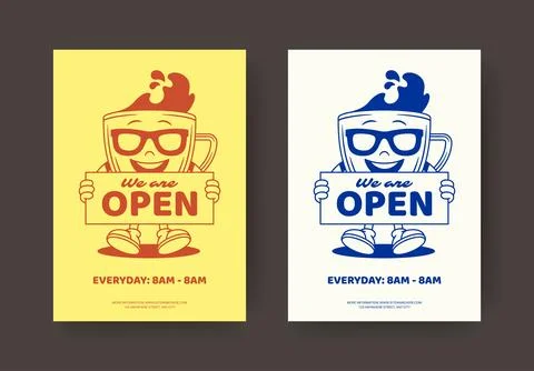 We Are Open Coffee Shop Flyer Vector Template Stock-Illustration