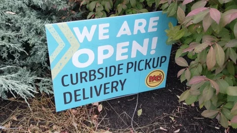 We Are open - Curbside Pickup Delivery Restaurant Signage Stock Footage 142117357