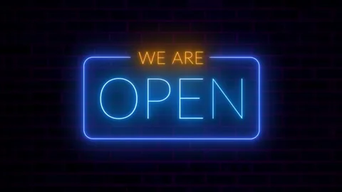 We Are Open Flickering Neon Sign on Brick Wall Animation Vídeos de archivo 313173867