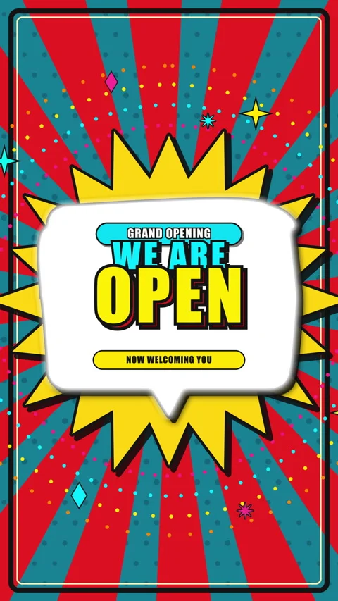 We are open loop animation pop art banner sign retro comic footage Vídeo Stock 346649949