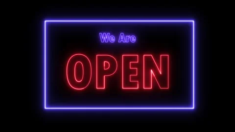 We Are Open Neon Glowing text animation Stock Footage 276880656