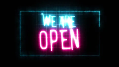 We are open neon sign e commerce shops animation background Stock Footage 300358557