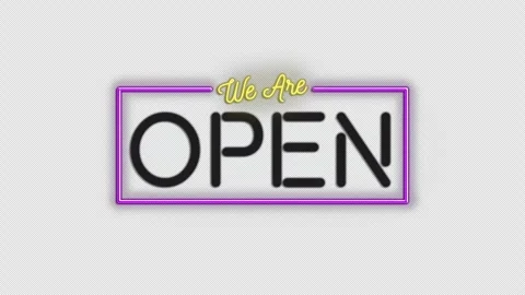 We are open neon sign loop on alpha channel transparent background Stock Footage 343672142