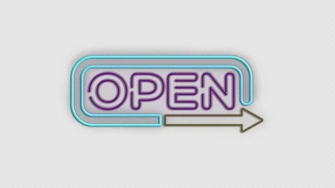 We are open neon sign loop on alpha channel transparent background Stock Footage 343676864