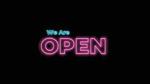 We Are Open With Neon Text Animation Stockbeeldmateriaal 221808152