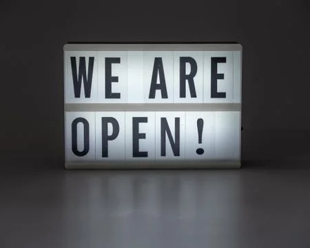 'We are open!' in retro lightbox Stock Photos