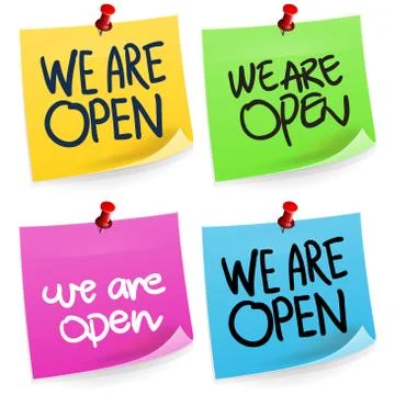 We Are Open Sticky Note Stock Illustration
