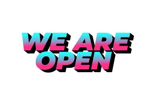 We are open. Text effect in 3D look effect with eye catching colors Stock Illustration