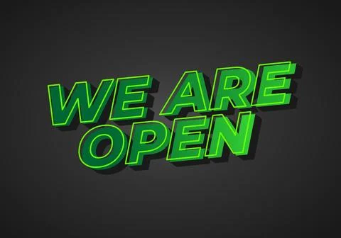 We are open. Text effect in 3D look effect with eye catching colors 스톡 일러스트