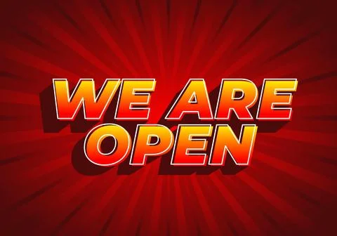 We are open. Text effect in 3D look effect with eye catching colors 스톡 일러스트