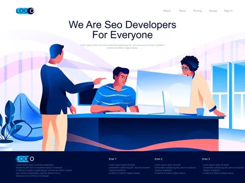 We are SEO Developers for everyone isometric landing page. Stock Illustration