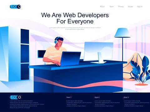 We are Web Developers for everyone isometric landing page. Illustrazione stock