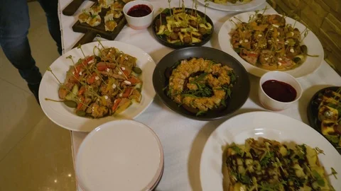 We arrange buffet snacks 04 Stock Footage 101879951