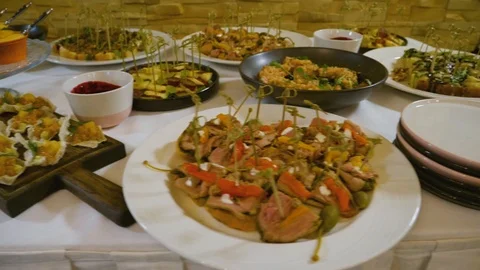 We arrange buffet snacks 06 Stock Footage 101880049