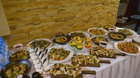 We arrange buffet snacks 07 Stock Footage 101880083