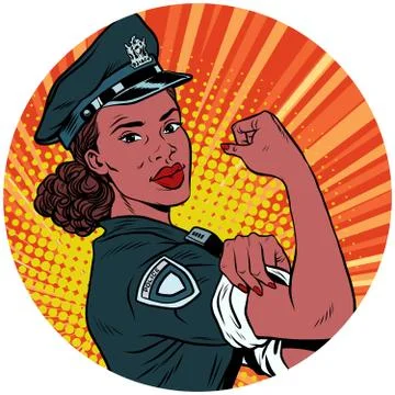 We can do it black police woman African American pop art avatar Ilustración de archivo