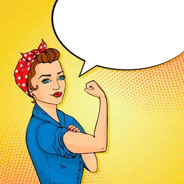 We Can Do It cartoon woman with speech buble Ilustración de archivo