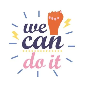 We can do it feminism lettering flat style icon Ilustración de archivo